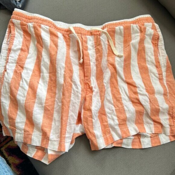 H&M Men’s Orange And White Linen Striped Regular Fit Shorts Size XL - Picture 2 of 4